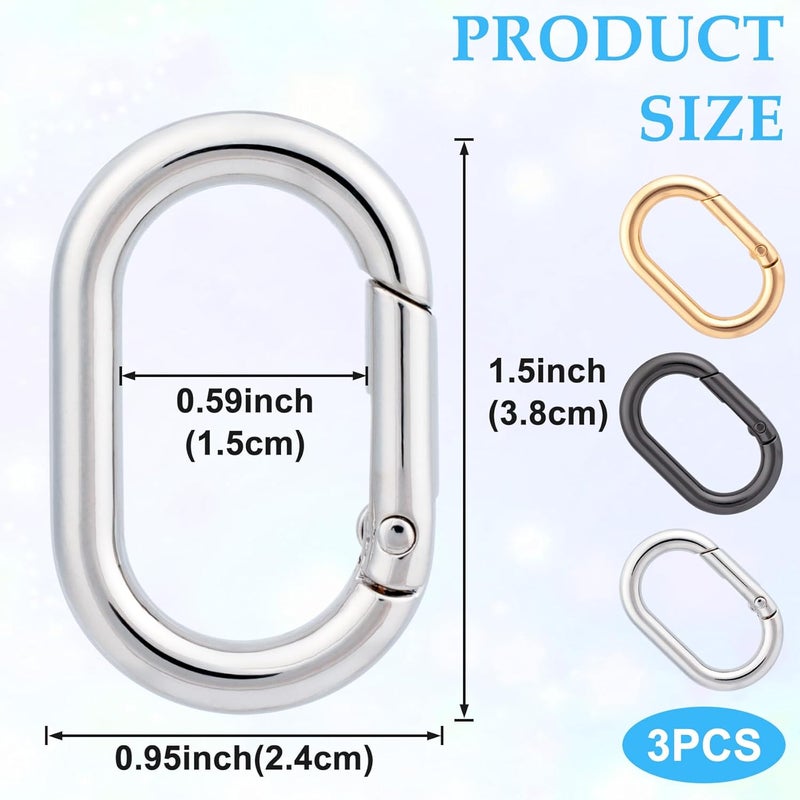 STSTR 3pcs Oval Spring Ring Clips, Metal Keyring Purse Clip, Heavy Duty Opening O Ring Carabiner for Keychains,Backpacks, Keys - Image 2